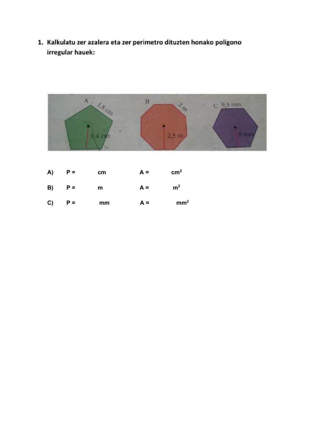 Poligono erregularren perimetroa eta azalera