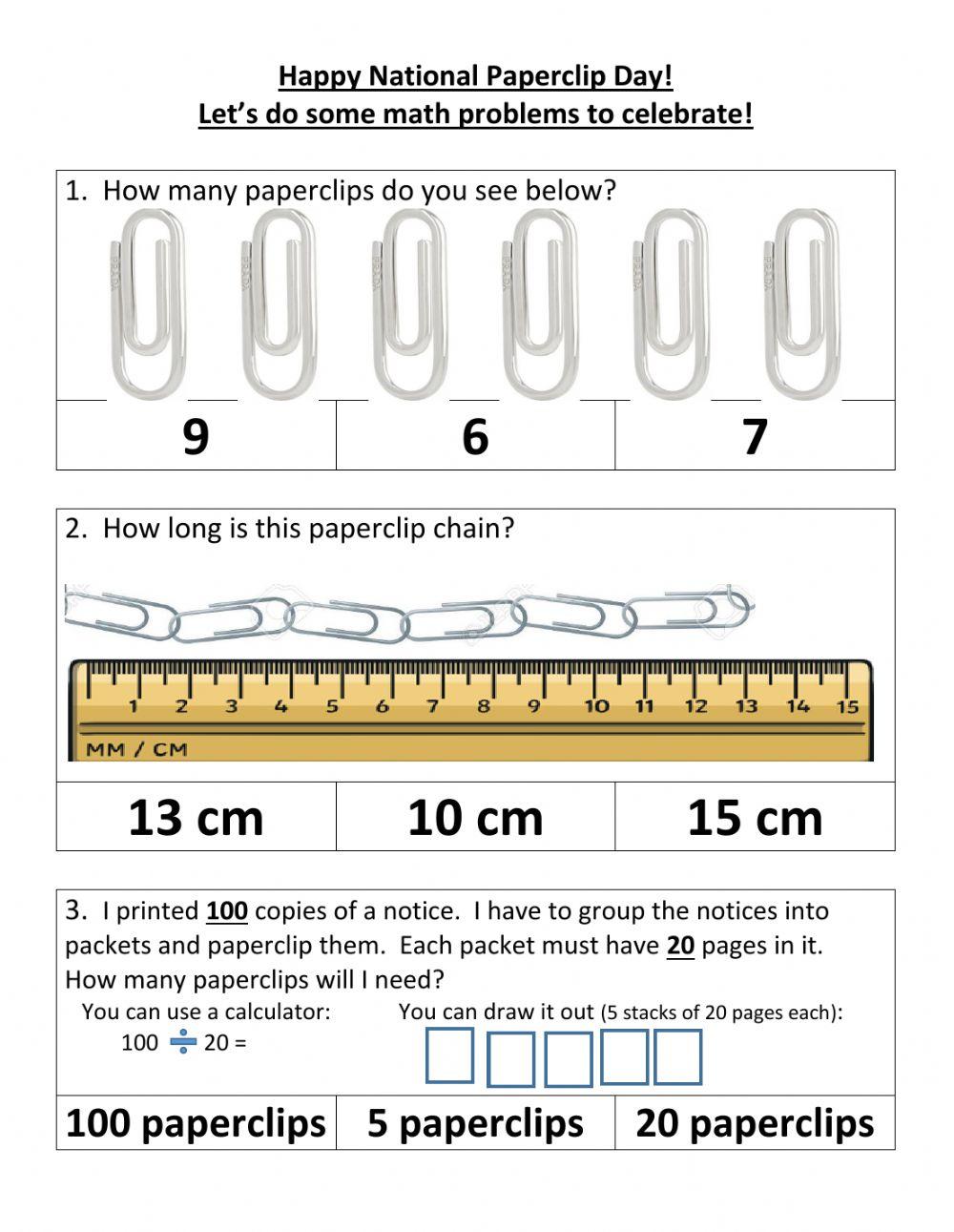 National Paperclip Day math