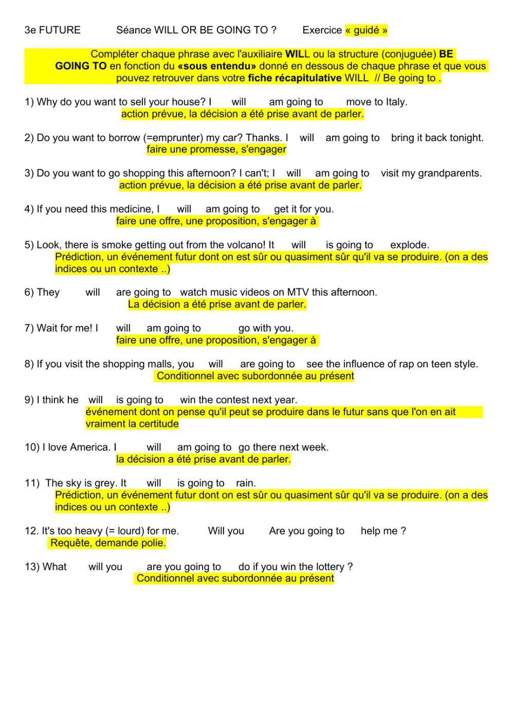 Ex Will or Be going to ?