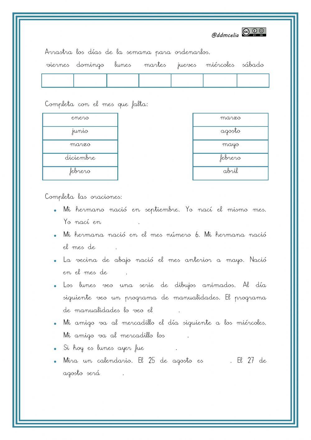 Días de la semana. Meses del año.