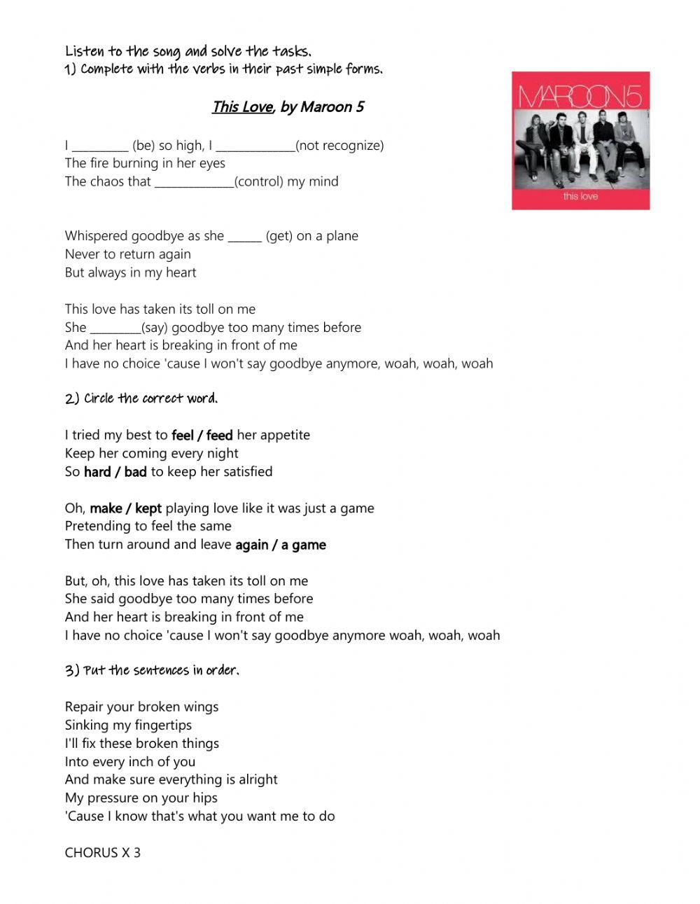 This Love- Maroon 5 song past simple online exercise for | Live Worksheets