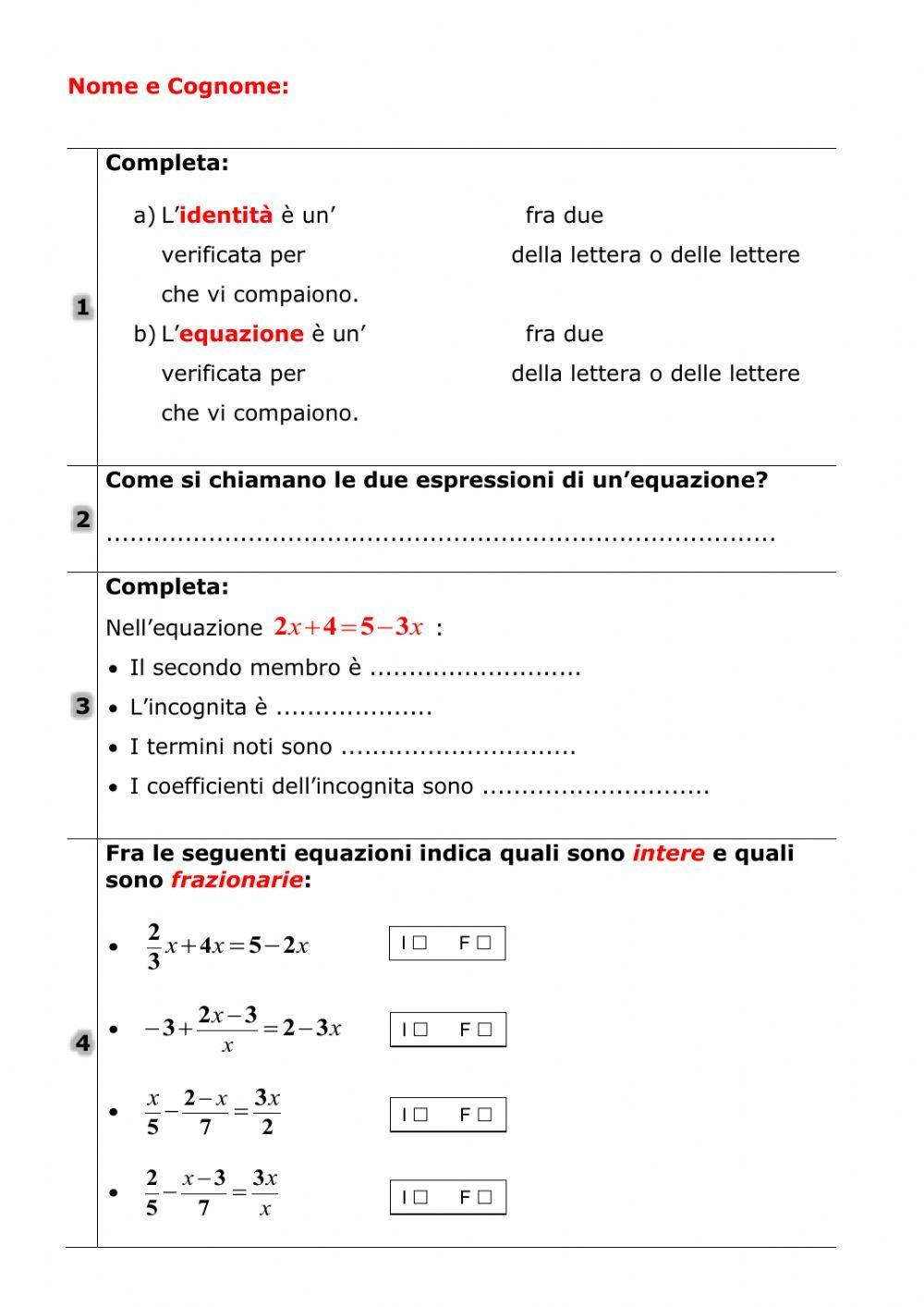 Verifica sulle equazioni