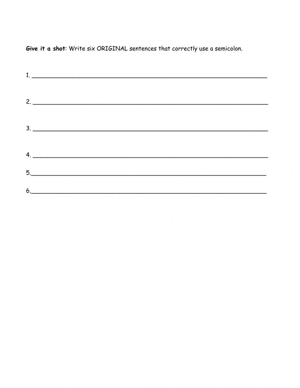 Comma and Semi Colon Worksheet online exercise for Live Worksheets