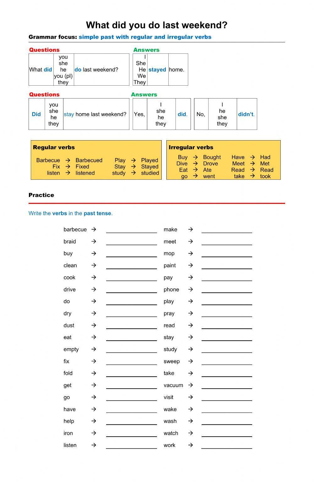 What did you do… | Free Interactive Worksheets | 240369