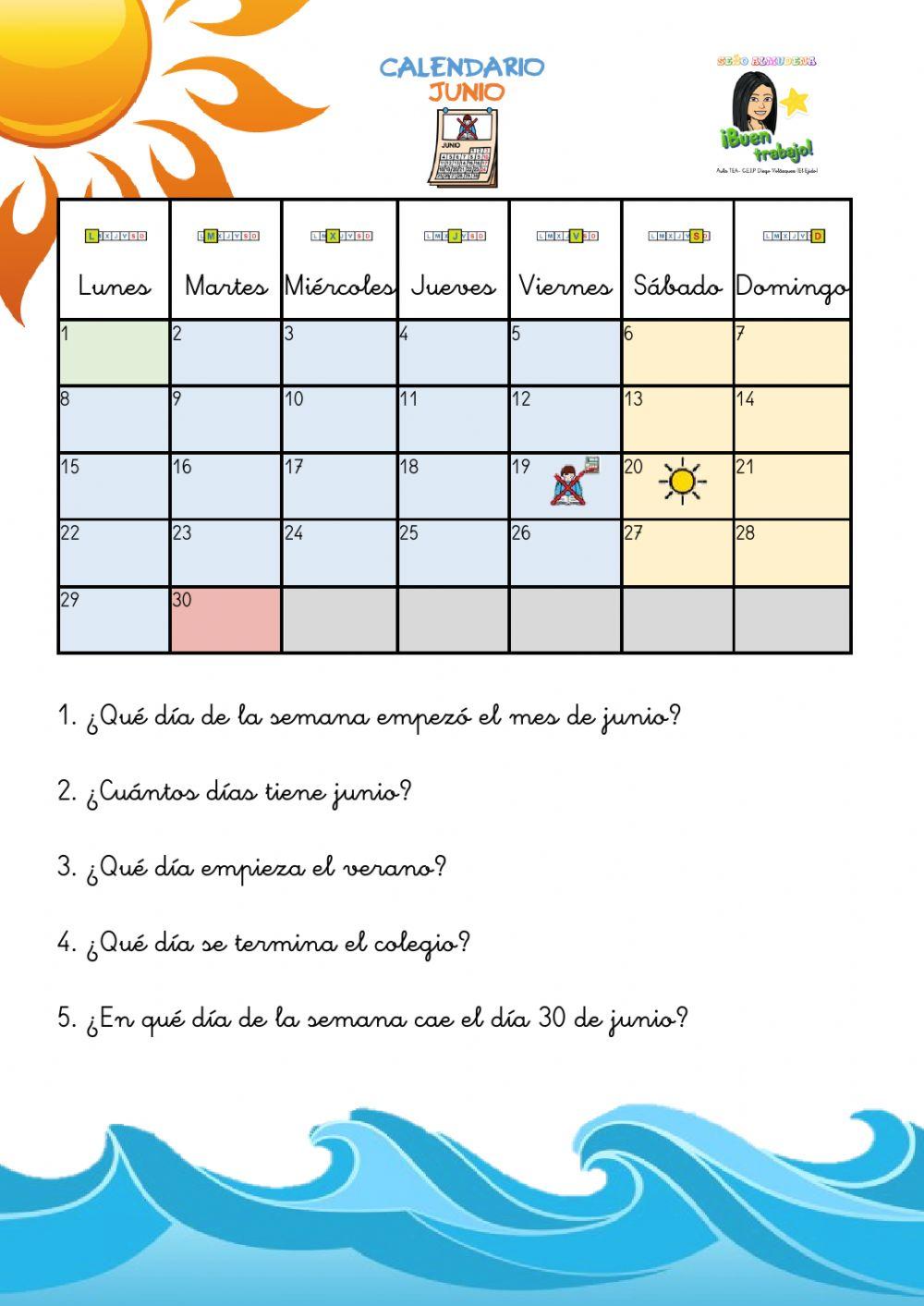 Calendario de Junio