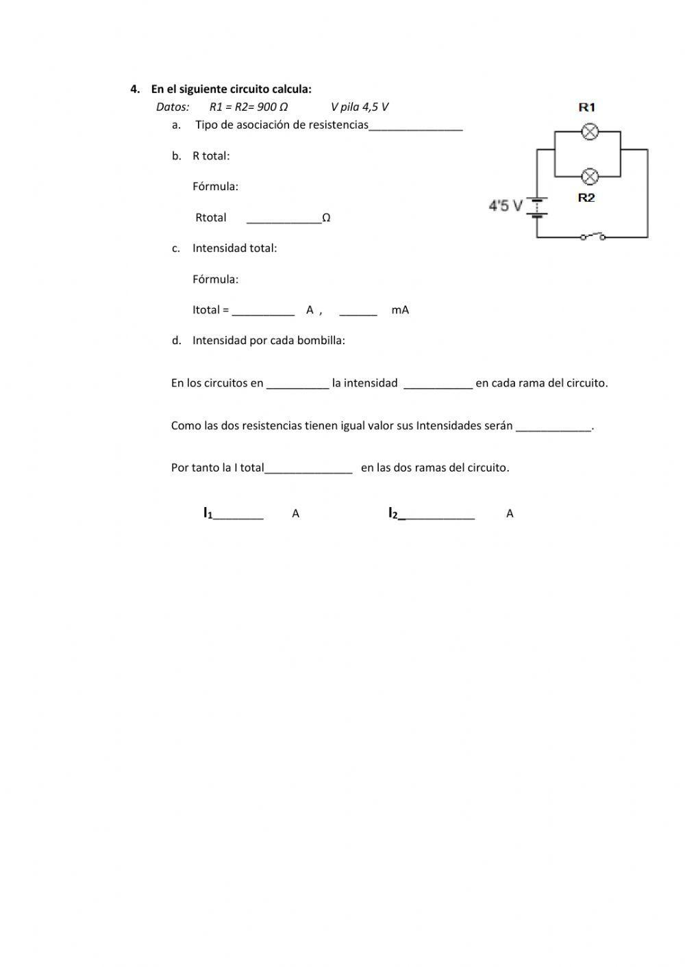 Circuitos serie y paralelo, cálculo de magnitudes