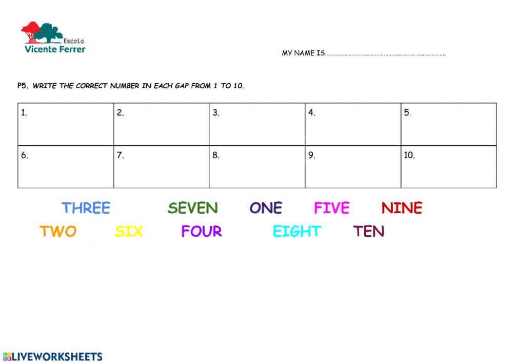 Numbers from 1 to 10