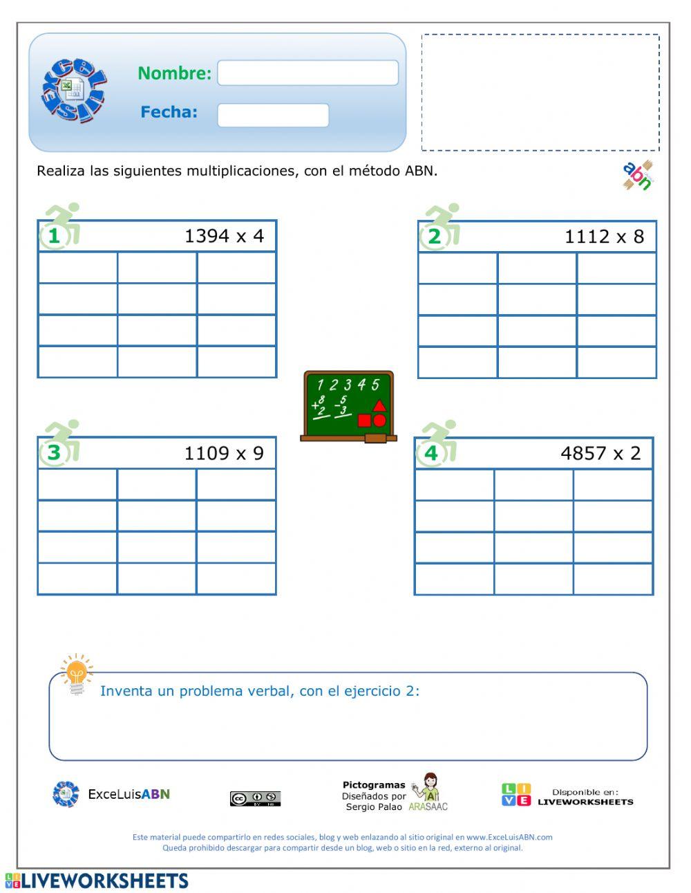 Multiplicación 4x1 ABN 02 Multiplicación 4x1 ABN 02