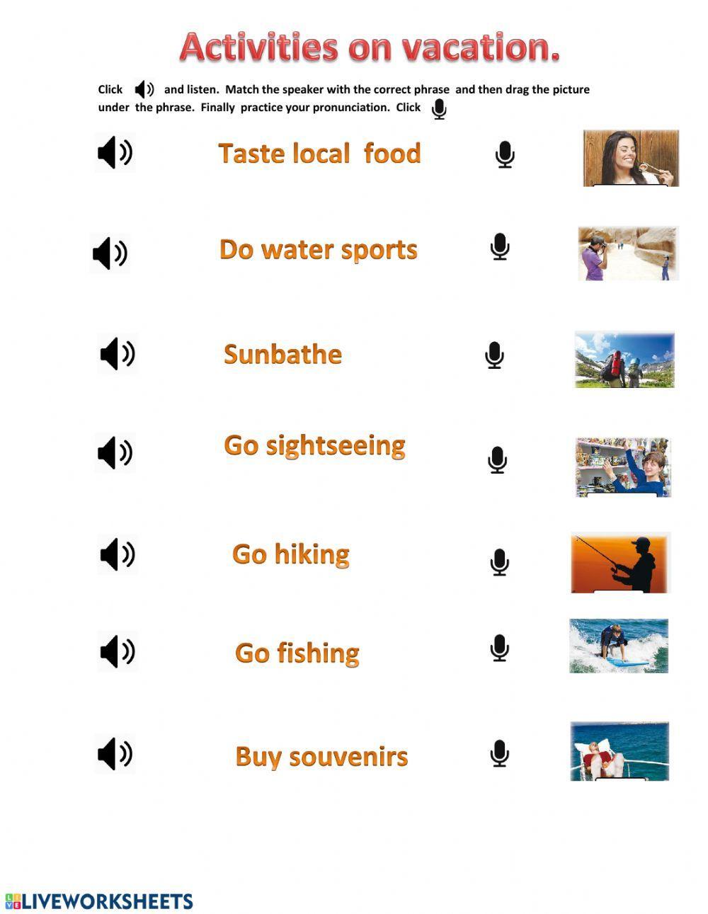 Activities on vacation