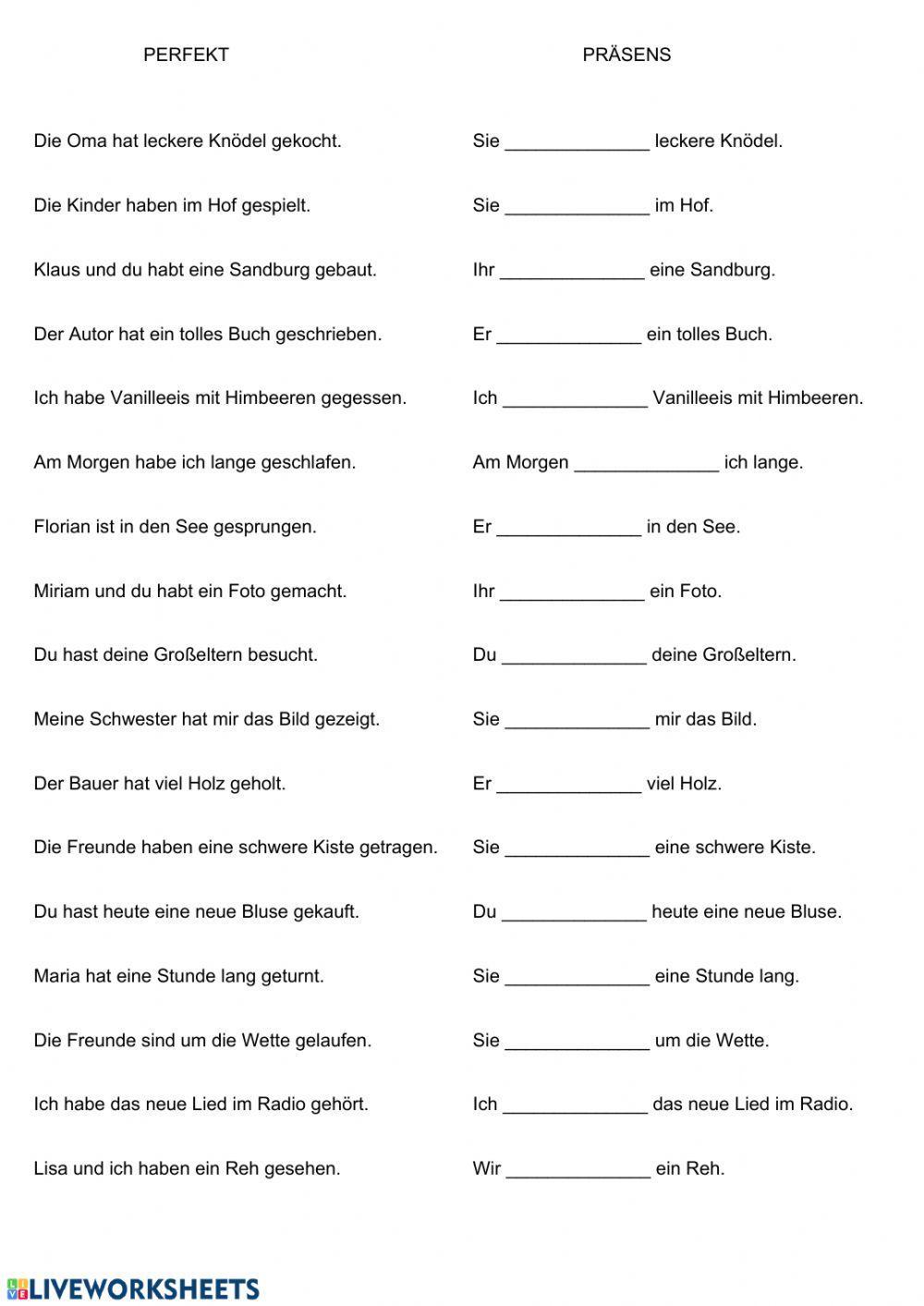 Präsens - Perfekt - Verb ergänzen