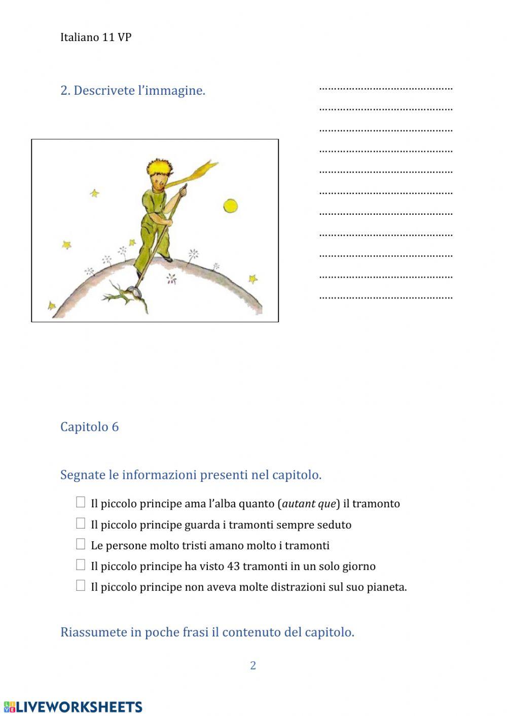 Comprensione scritta - Il Piccolo Principe - capitoli 5, 6, 7