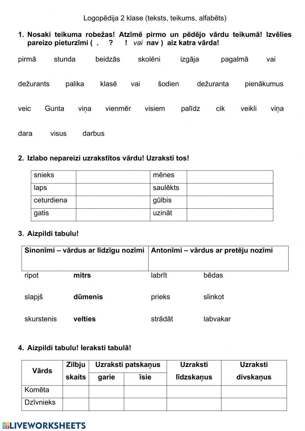 2 klase teksts, teikums, alfabēts