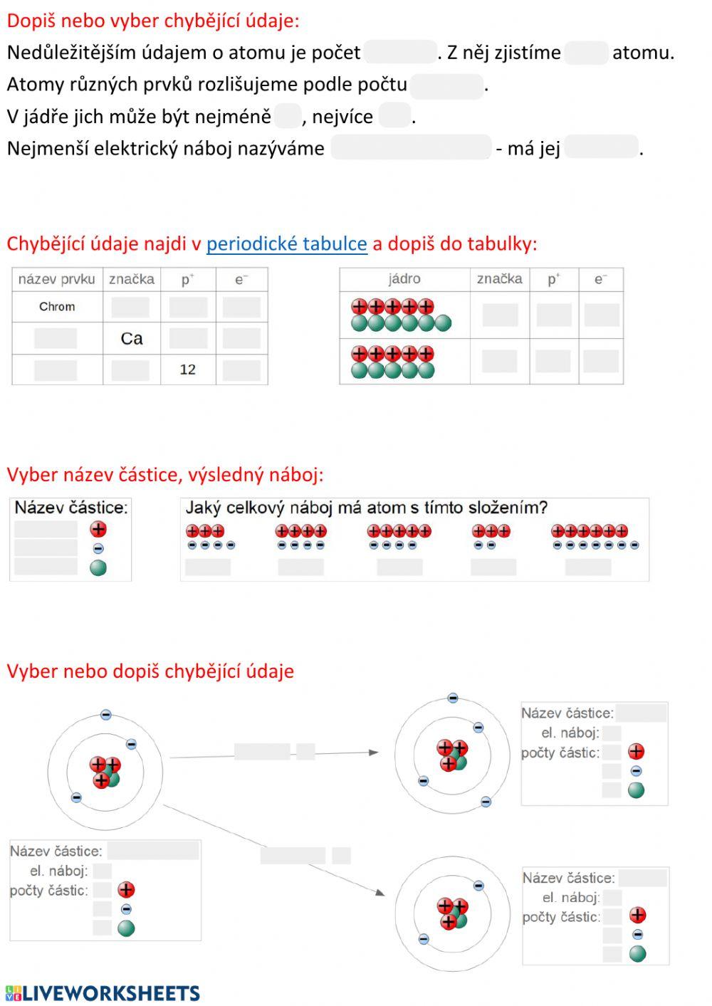 Atom, počty částic a iont