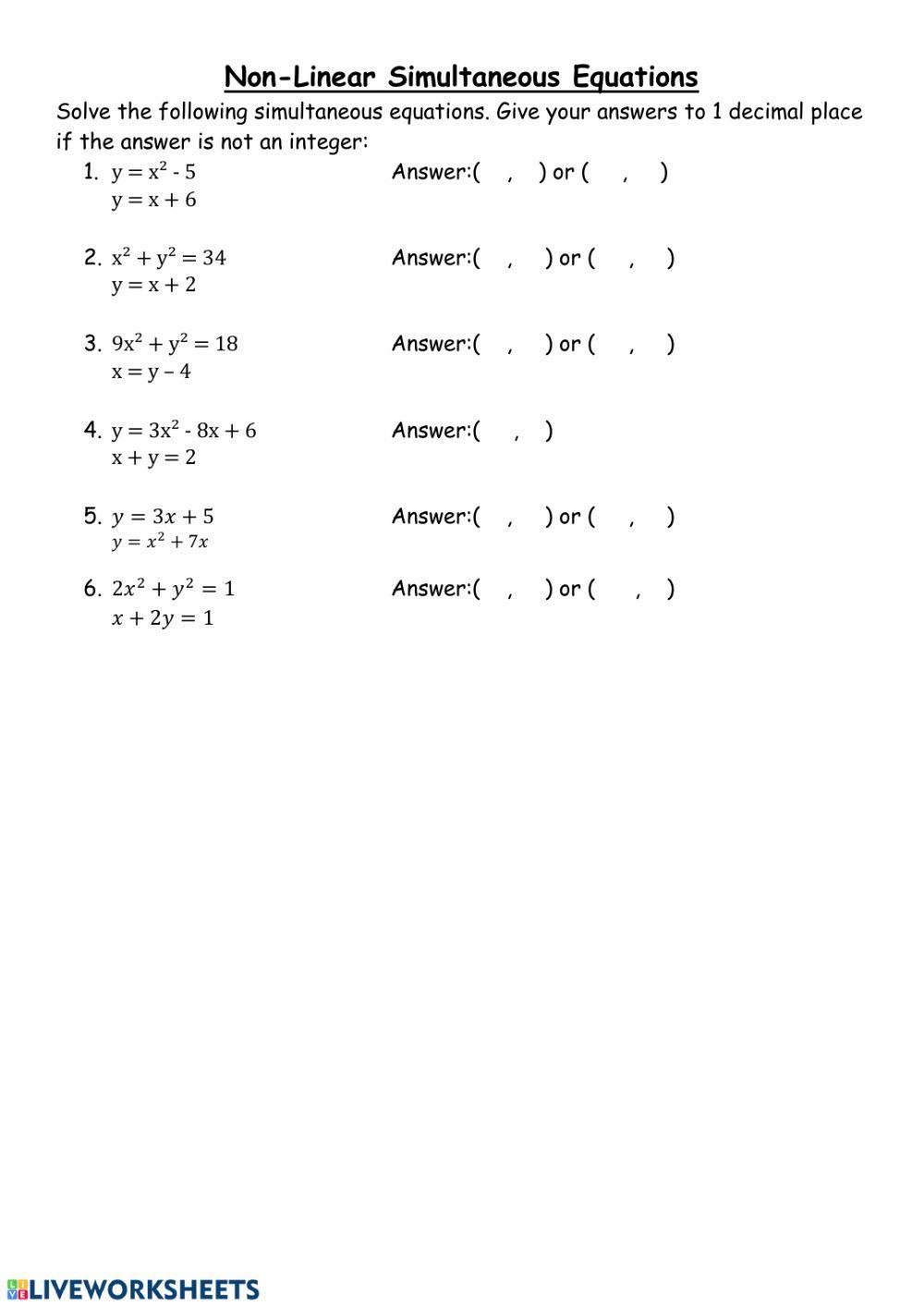 Non linear simultaneous equations