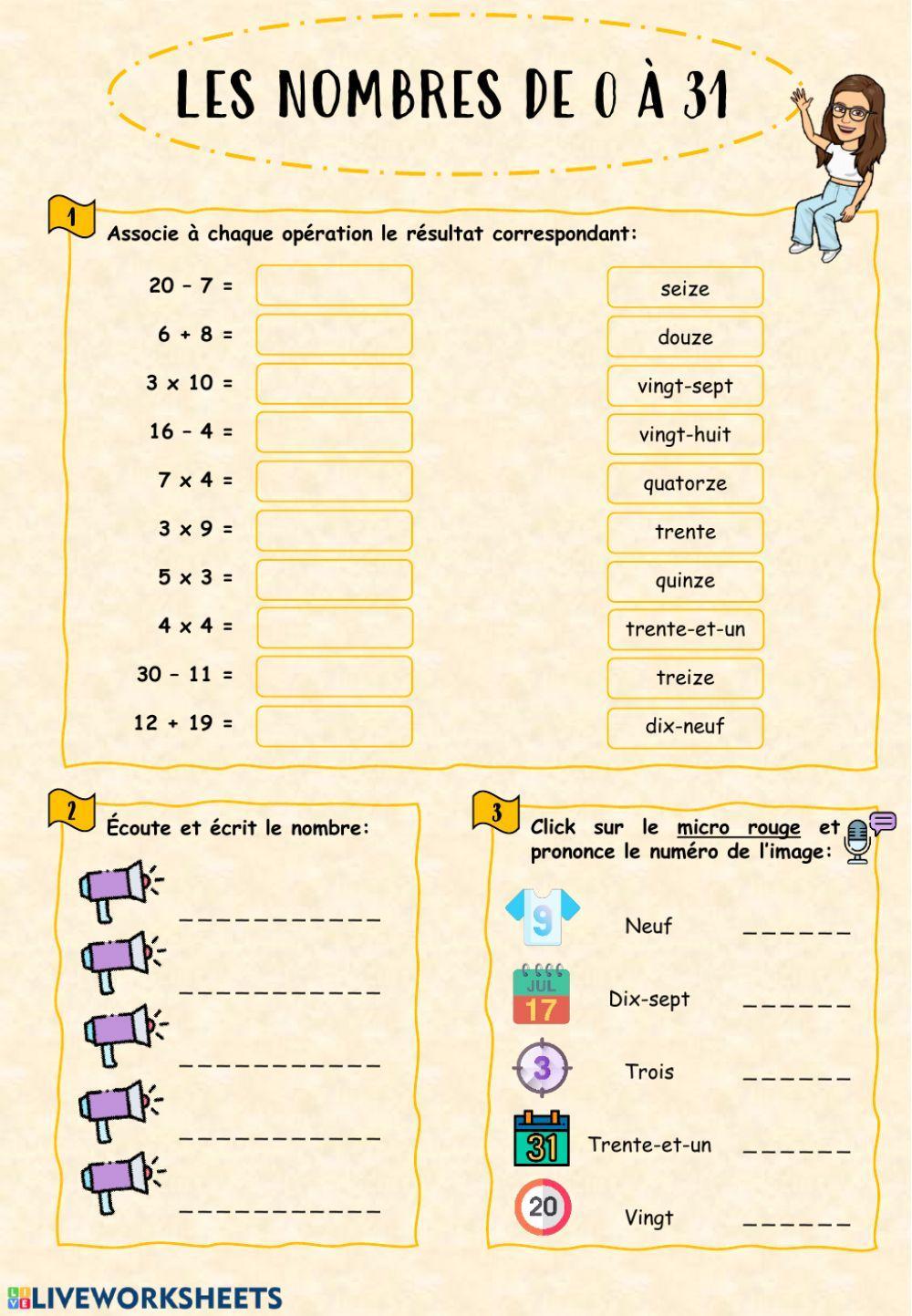 Les nombres de 0 à 31 Les nombres de 0 à 31