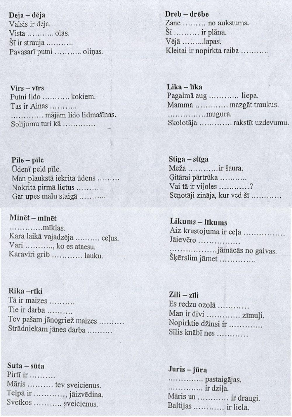 1 klase - patskaņu garuma diferencēšana