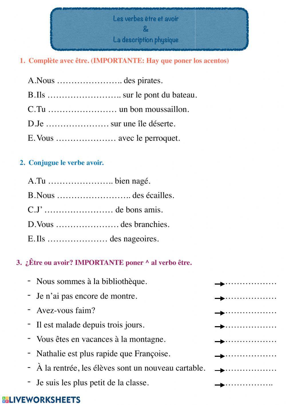 Verbe être et avoir - Description physique
