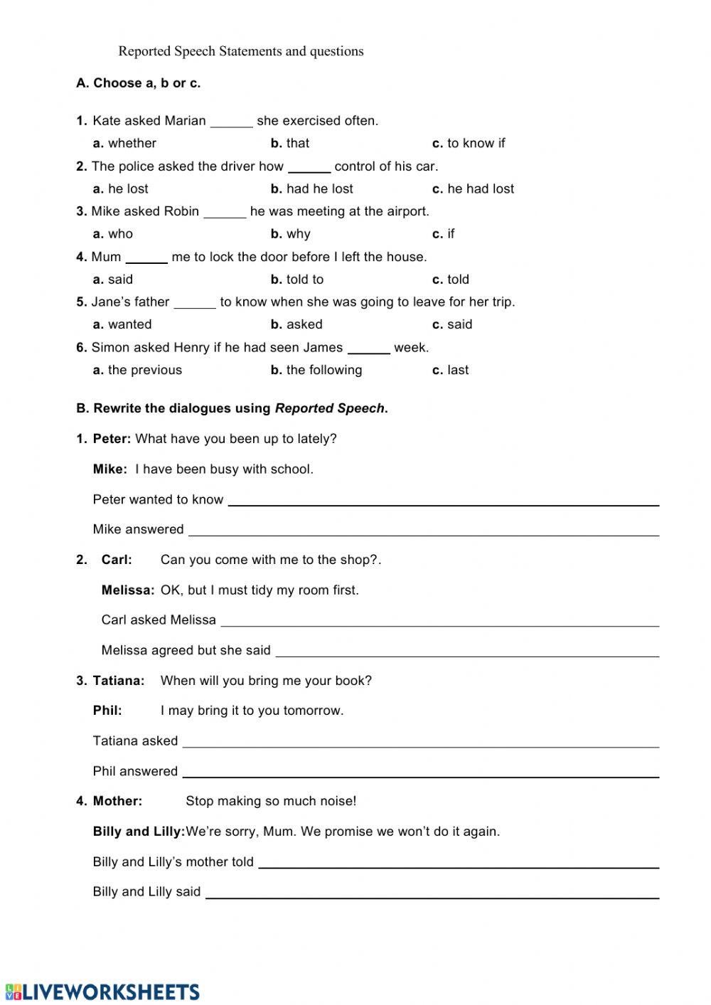 agihofer | Reported speech questions and statements