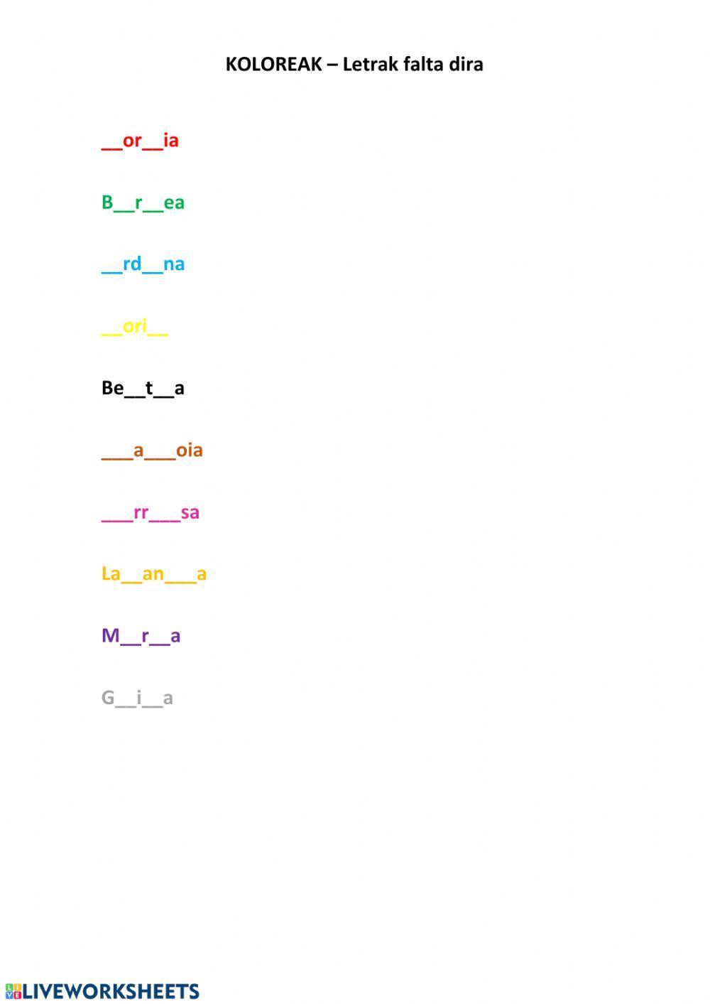 Koloreak letrak falta dira