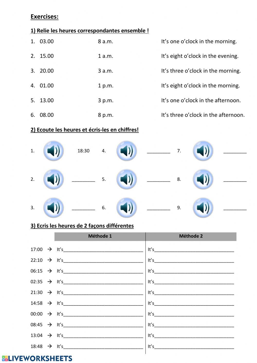 Telling the time - Theory and exercises
