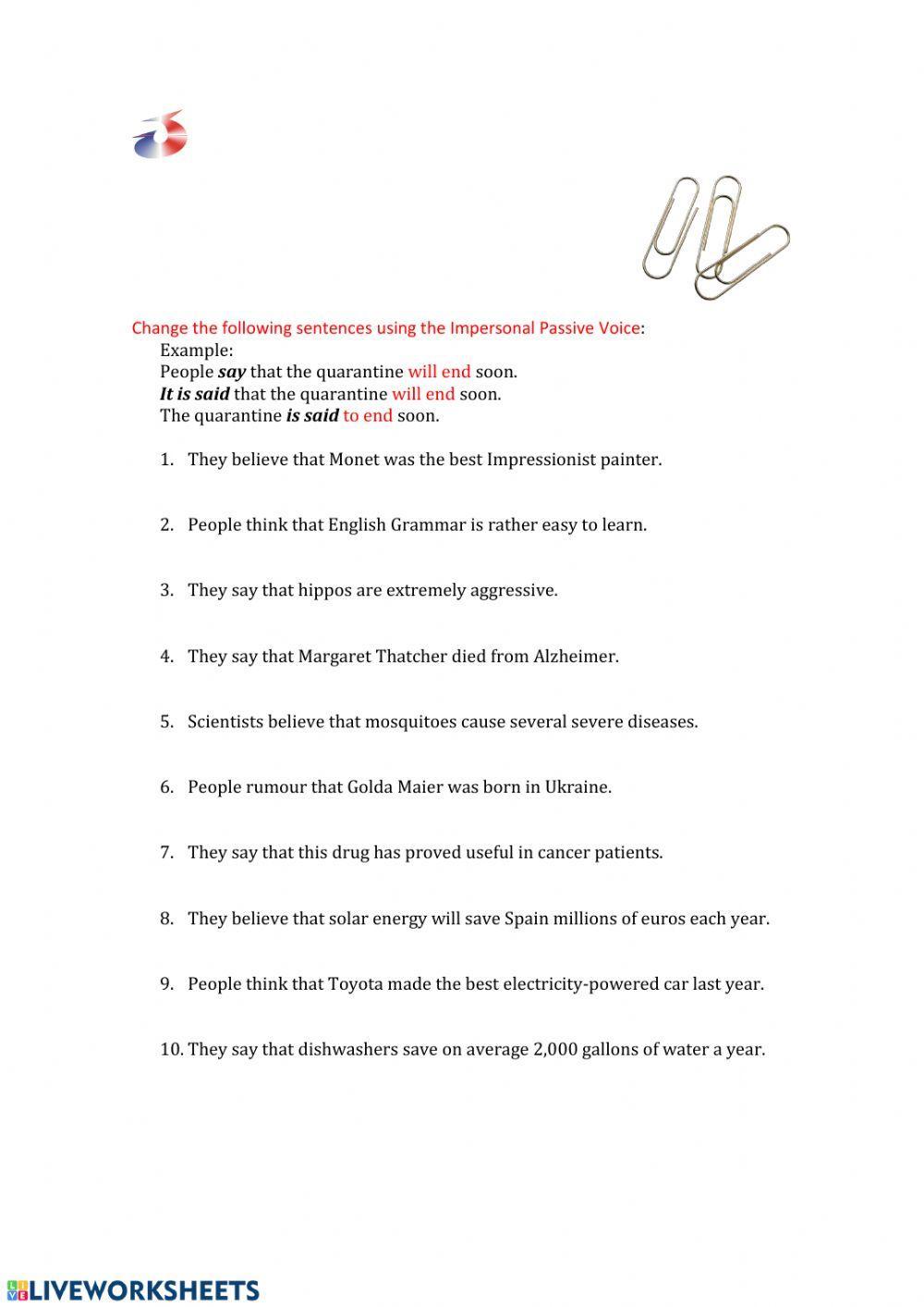 Passive Voice Impersonal