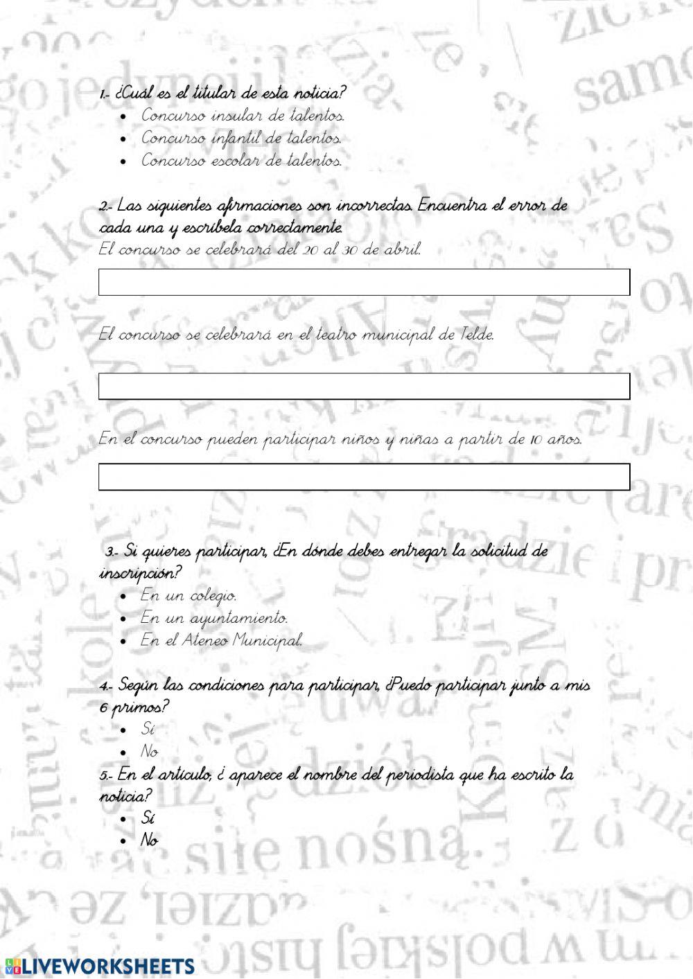 Actividades de lengua I -Concurso de talentos- 