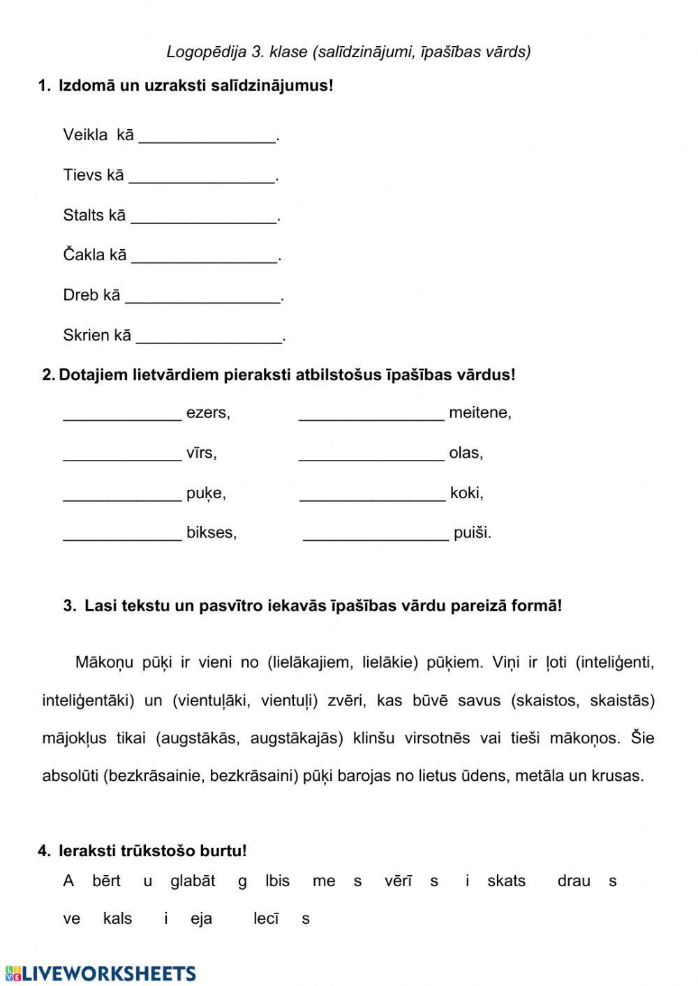 3 klase - salīdzinājumi, īpašības vārdi