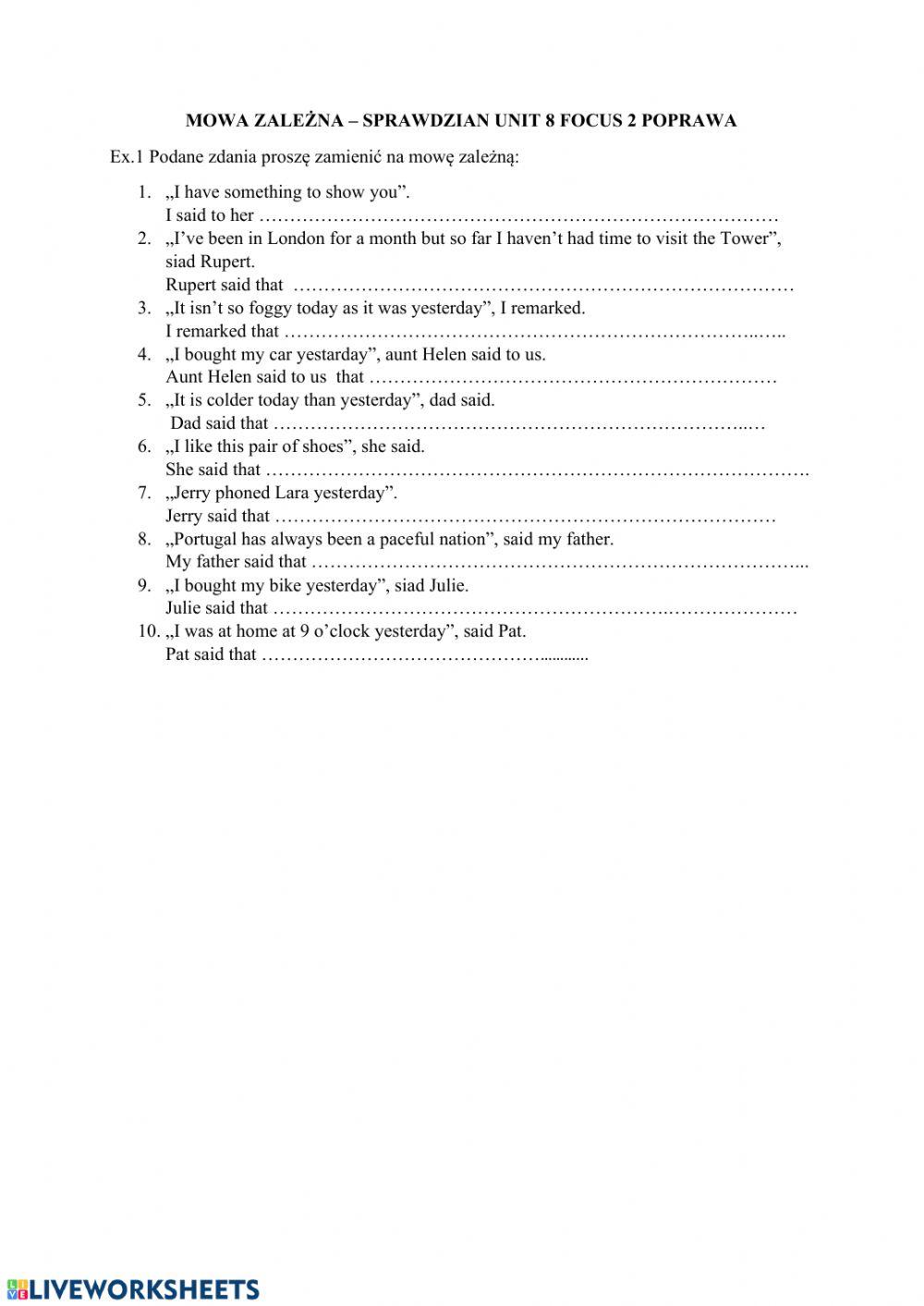 Mowa zależna- reported speech
