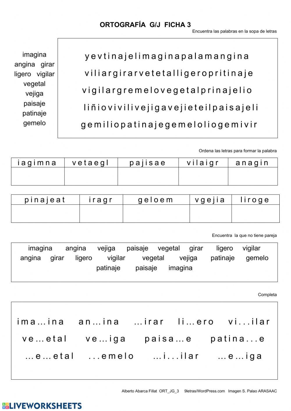 Ortografía g-j ficha3