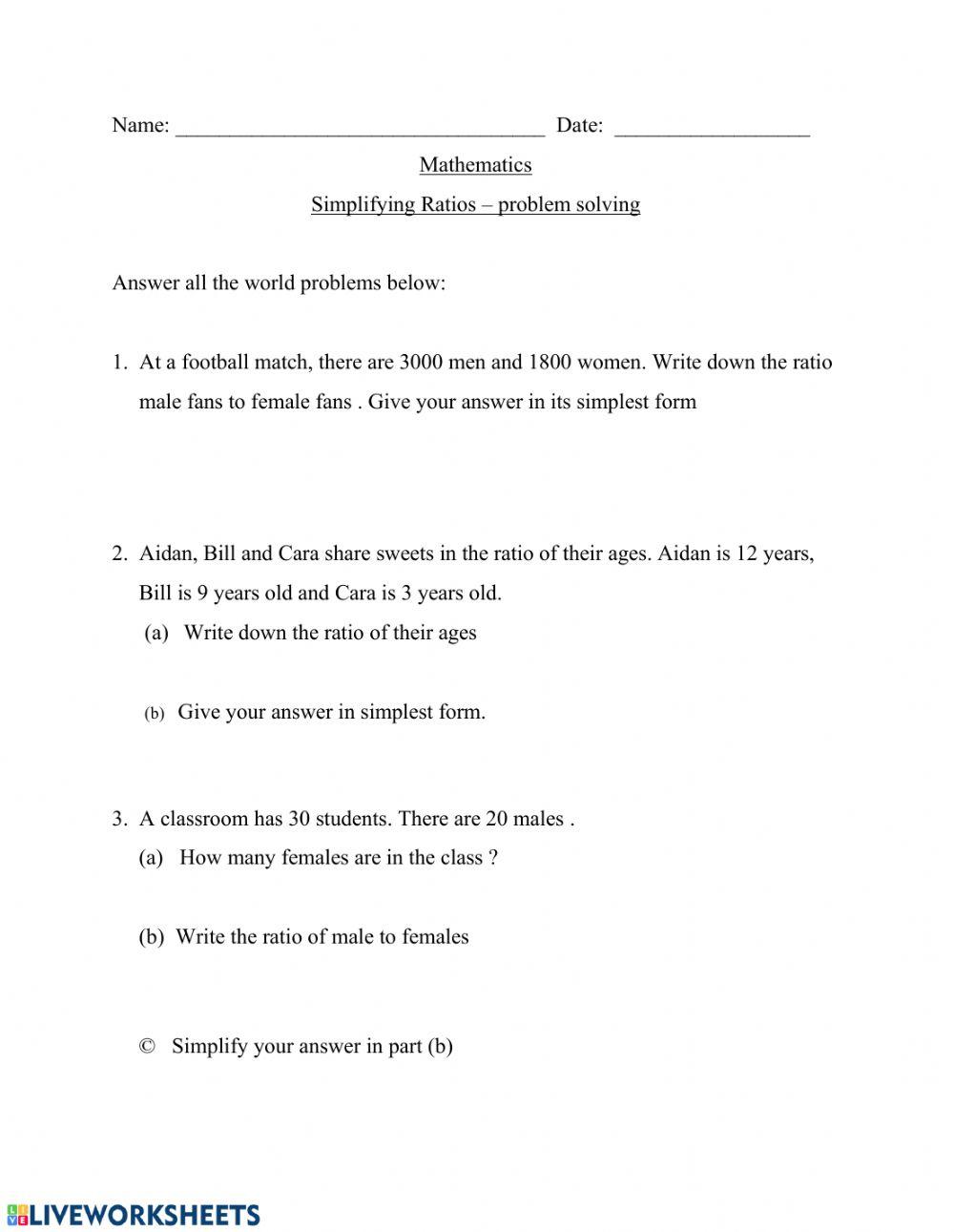 Simplify ratios - word problems