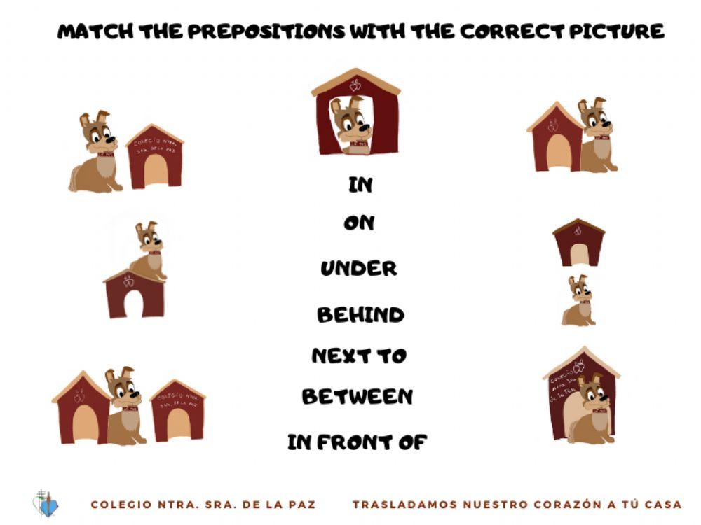 Match the preposition with the correct picture