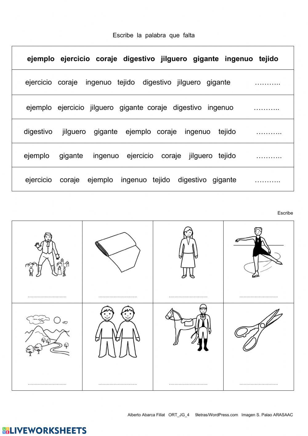 Ortografía g-j ficha4