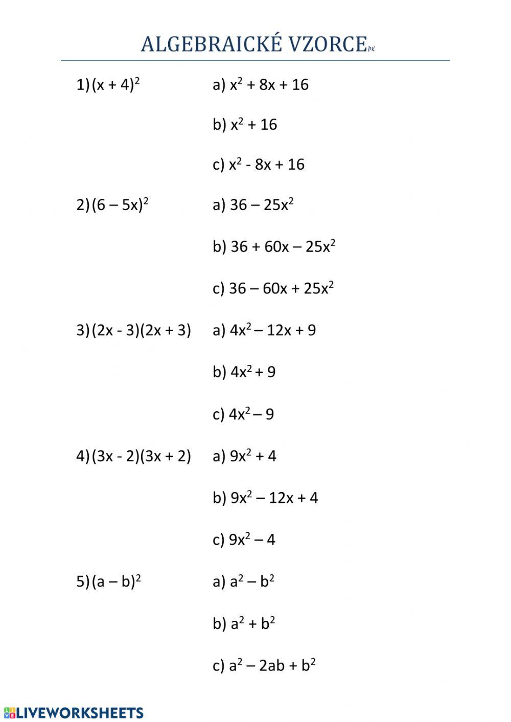 Algebraické vzorce