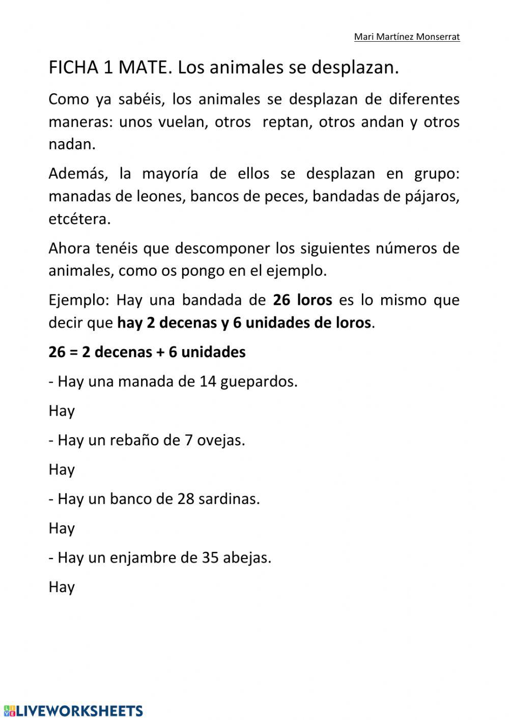 Descomposición numérica animal.