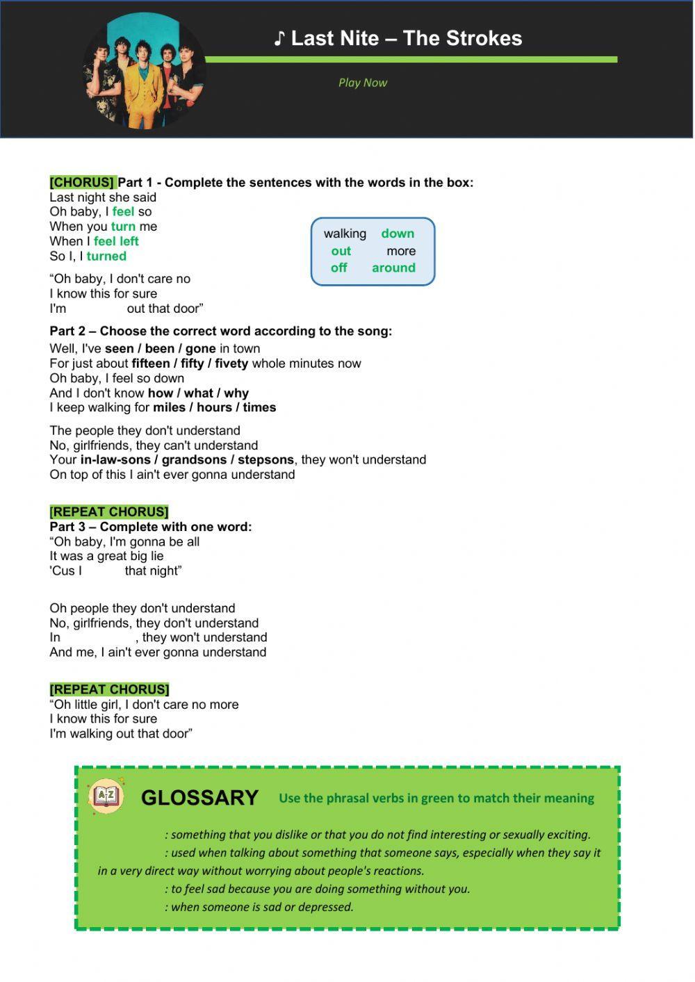 Phrasal verbs with The Strokes