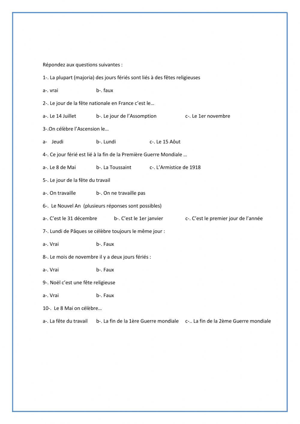 Jours fériés en France