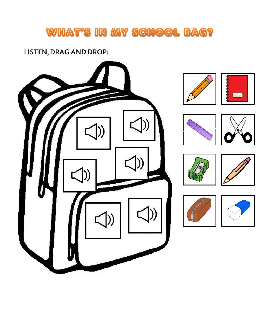 MY SCHOOL BAG  ESL worksheet by wonderful teacher
