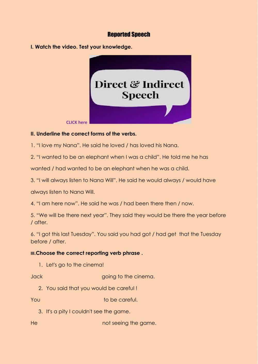 Reported Sppeech Reported Sppeech