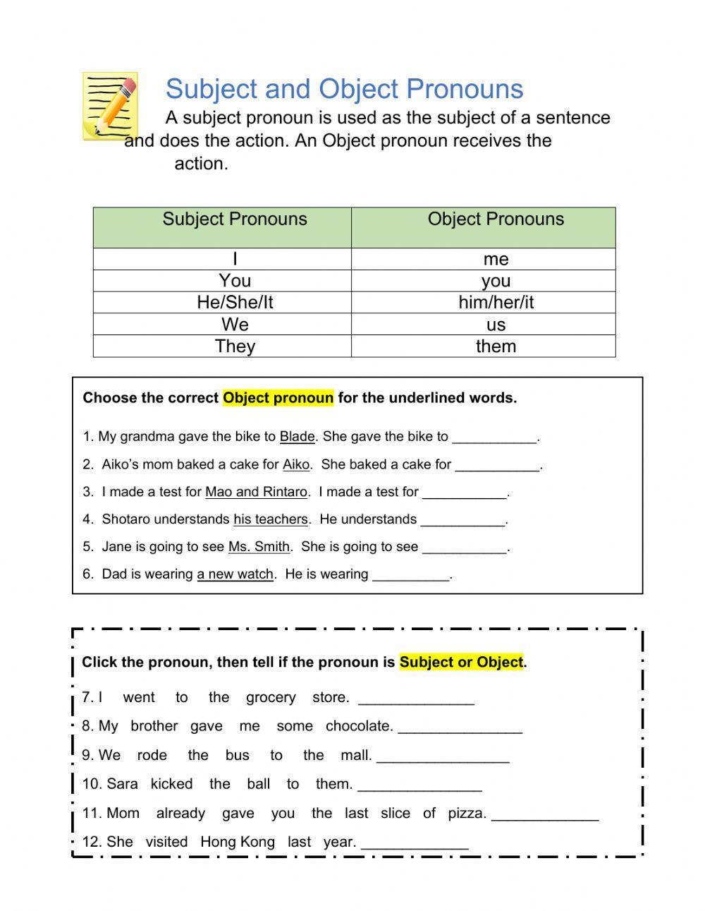 Subject and Object pronouns