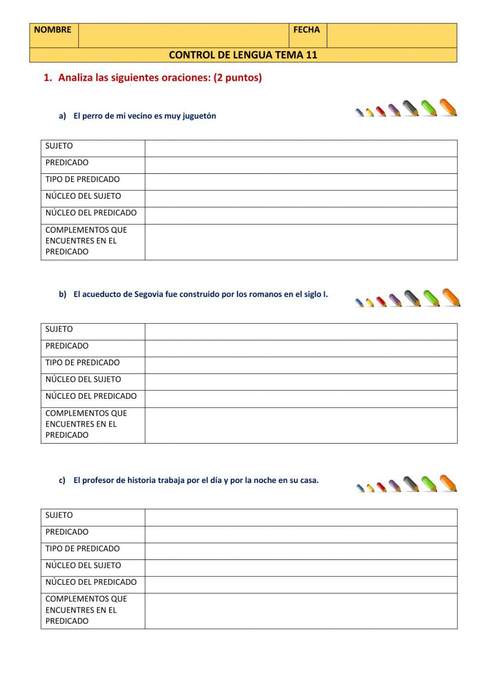 Control de gramática y literatura Control de gramática y literatura