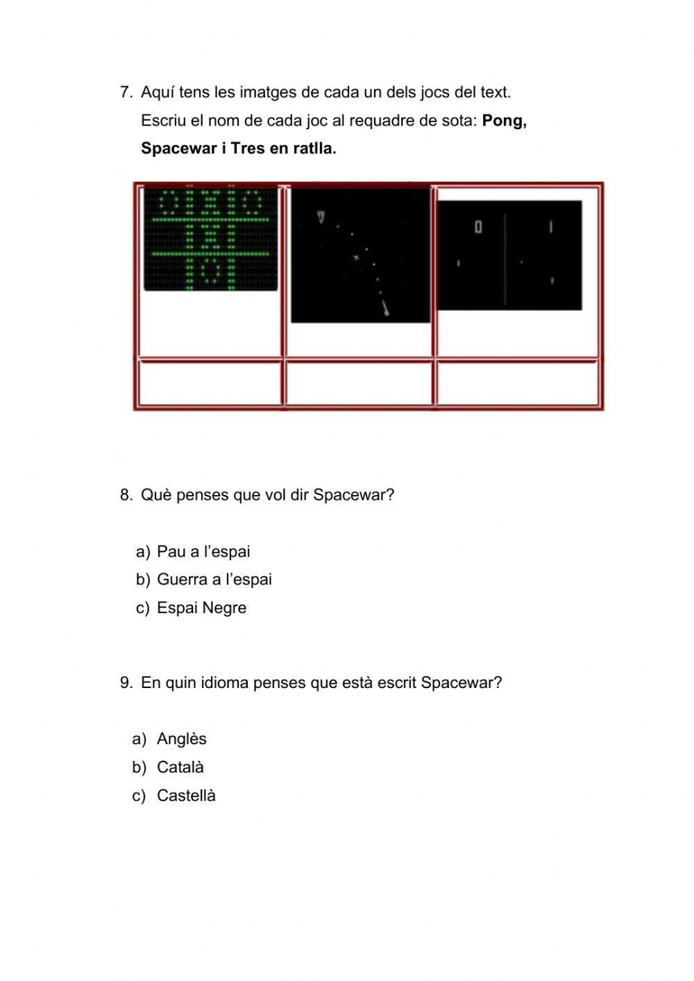 Comprensió lectora: primer joc d'ordinador