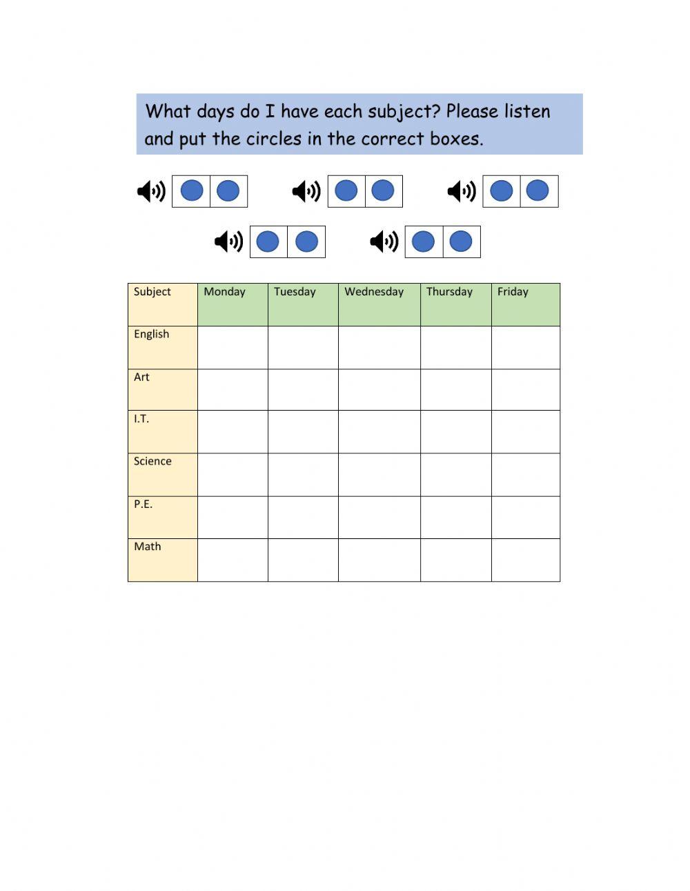 Subjects and Schedule