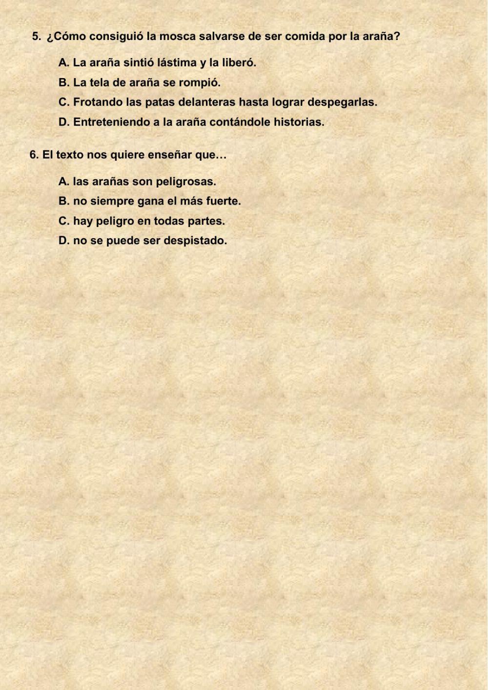 Comprensión oral III. La  mosca y la araña
