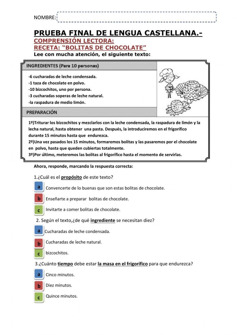 Prueba final lengua 3º primaria