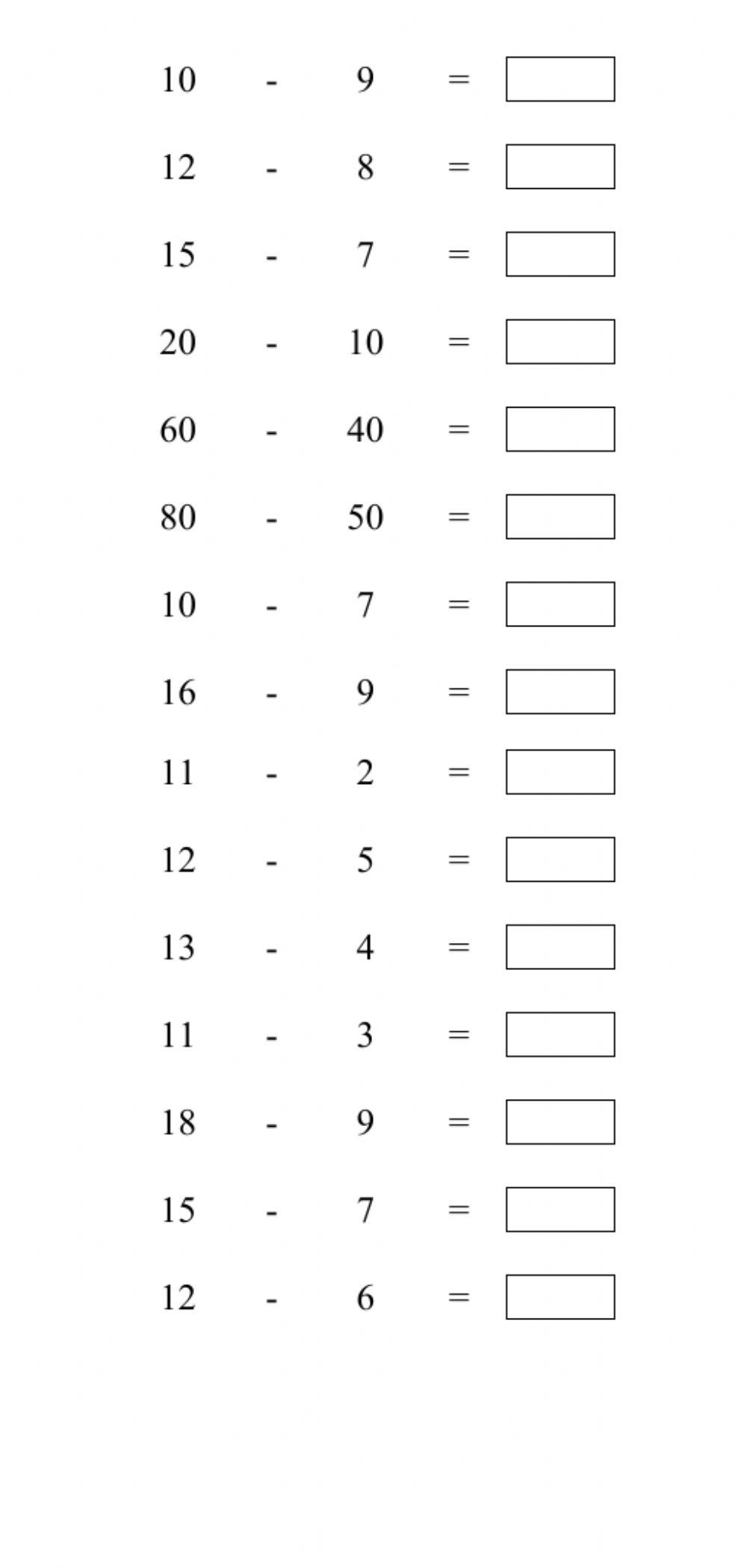Subtraction Quiz 1