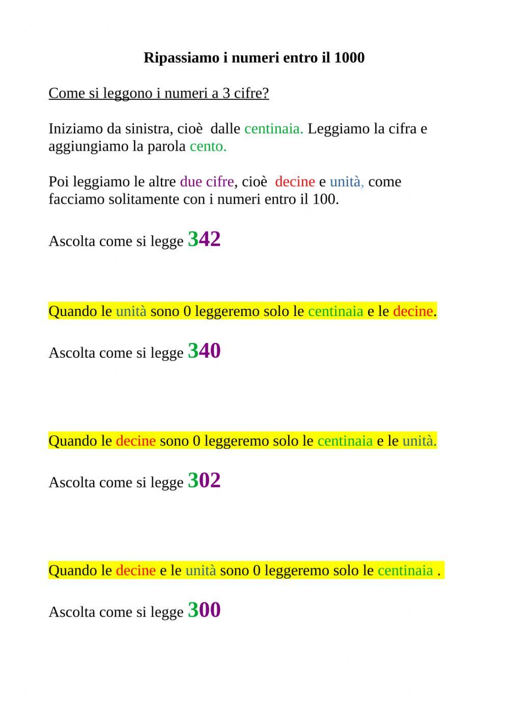 Numeri entro il 1000