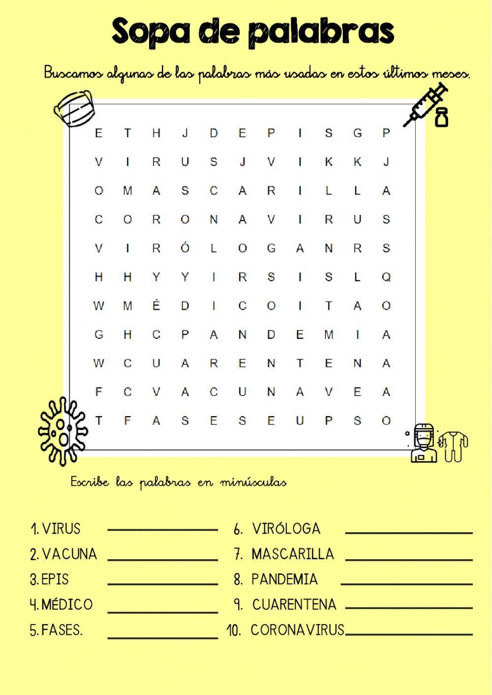 Sopa de letras cuarentena