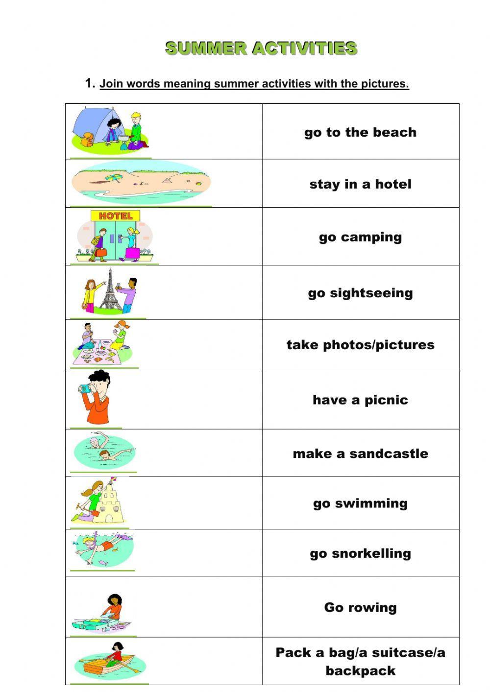 English. Summer activities