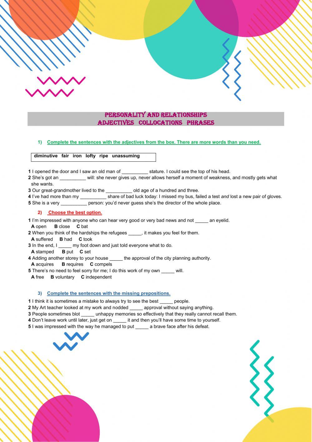 Personality adjectives