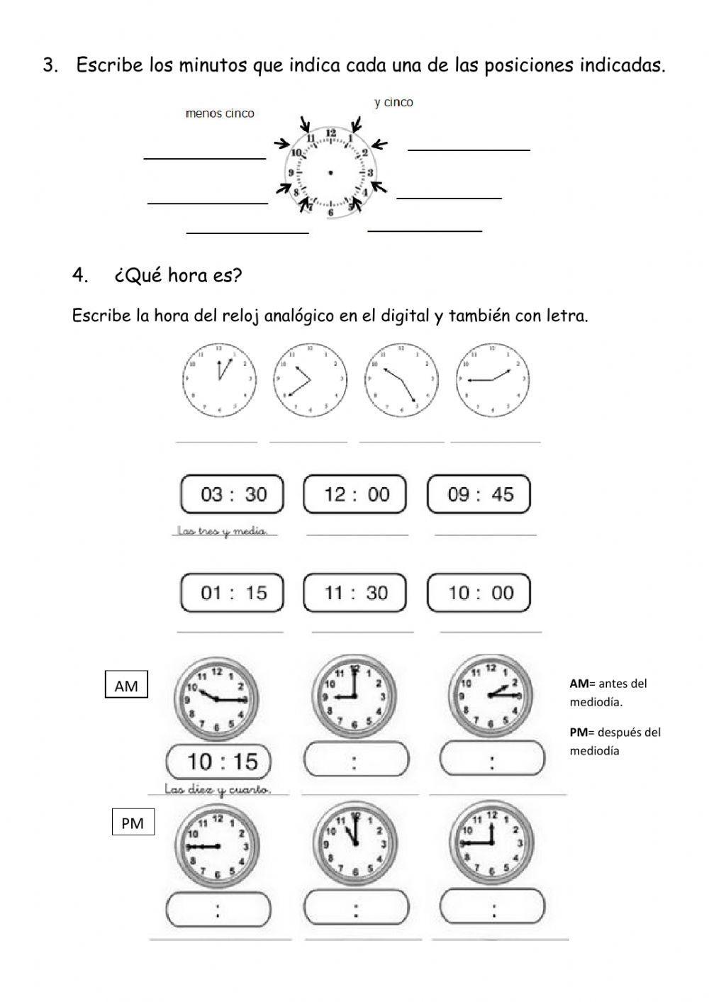 Horas, minutos e segundos worksheet